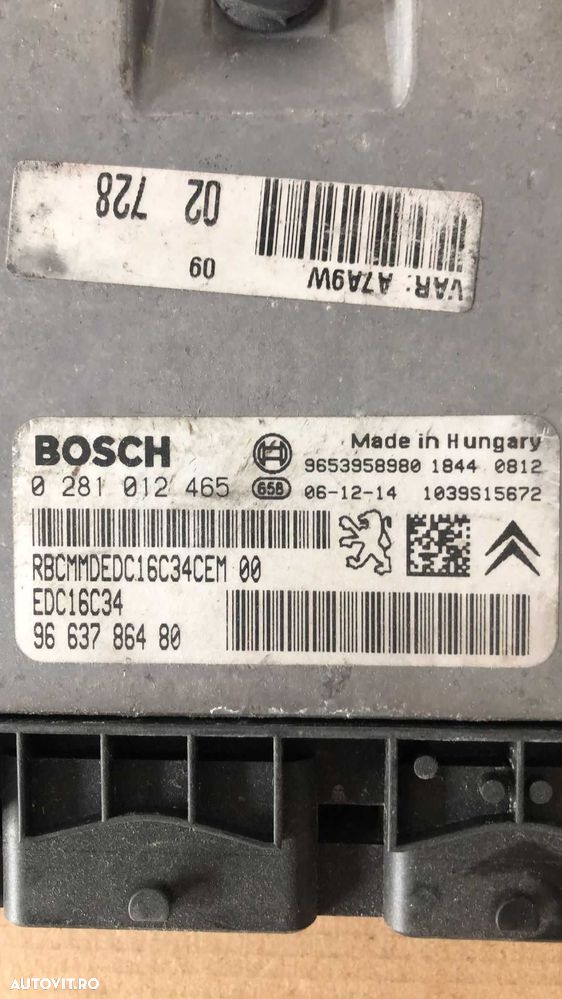 ECU Calculator motor Peugeot 207 1.6 HDI, cod 0281012465 - 2
