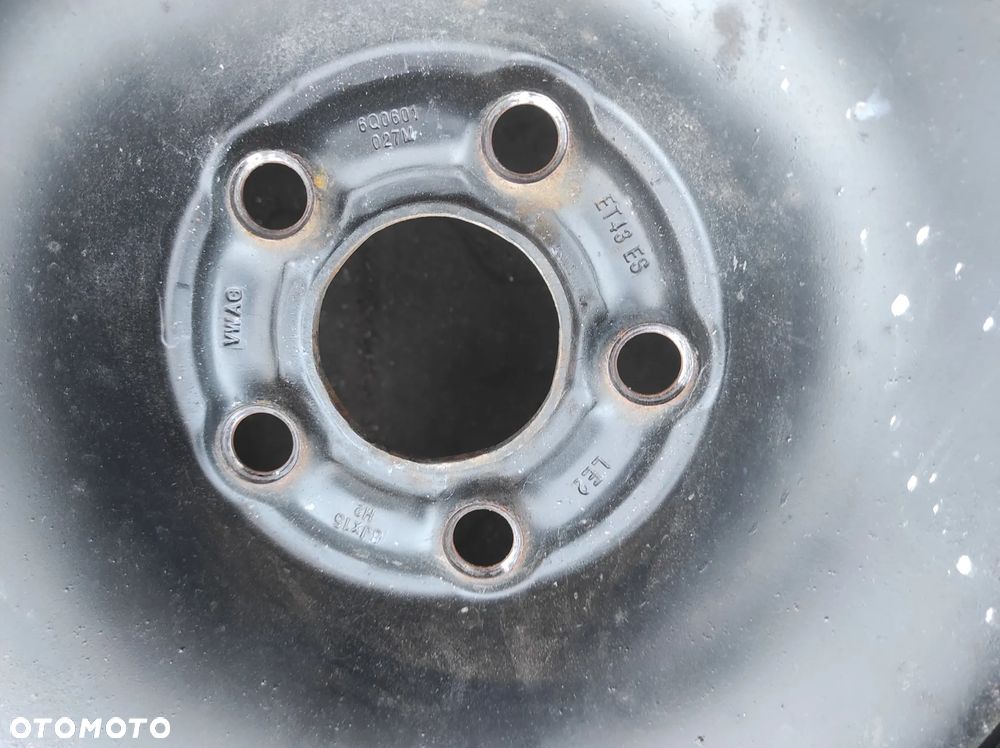 FELGI STALOWE STALÓWKI KOŁA 5X100 R15 CALI ET 43 6J KOMPLET 6Q0601027M VW GOLF 4 BORA SEAT LEON 1 TOLEDO 2 4 IBIZA 3 4  SKODA FABIA 1 2 3 ROOMSTER PRAKTIK AUDI A1 A2 A3 8L WYSYŁKA !!!!! - 6