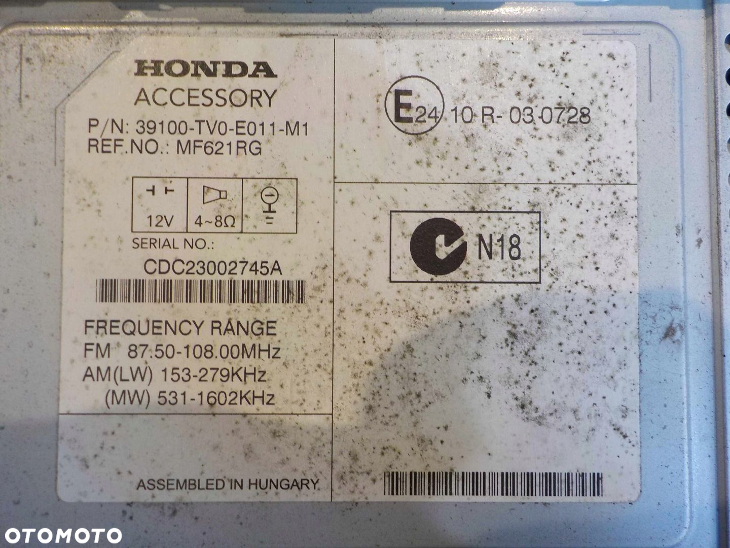 HONDA CIVIC IX 12r radio CD 39100-TV0-E011-M1 - 6