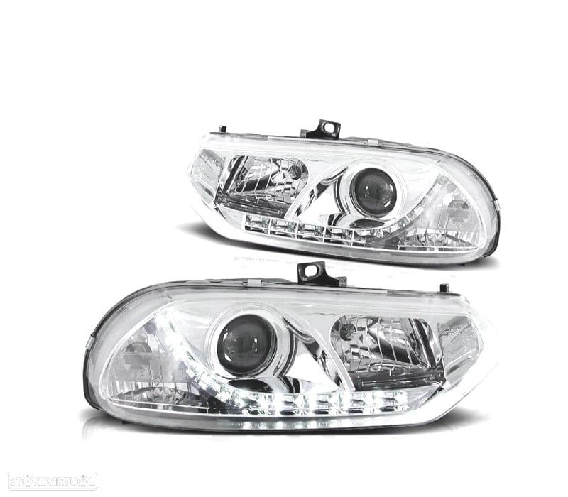 FARÓIS FRONTAIS ALFA ROMEO 156 97-03 LUZ DIURNA FUNDO CROMADO - 1