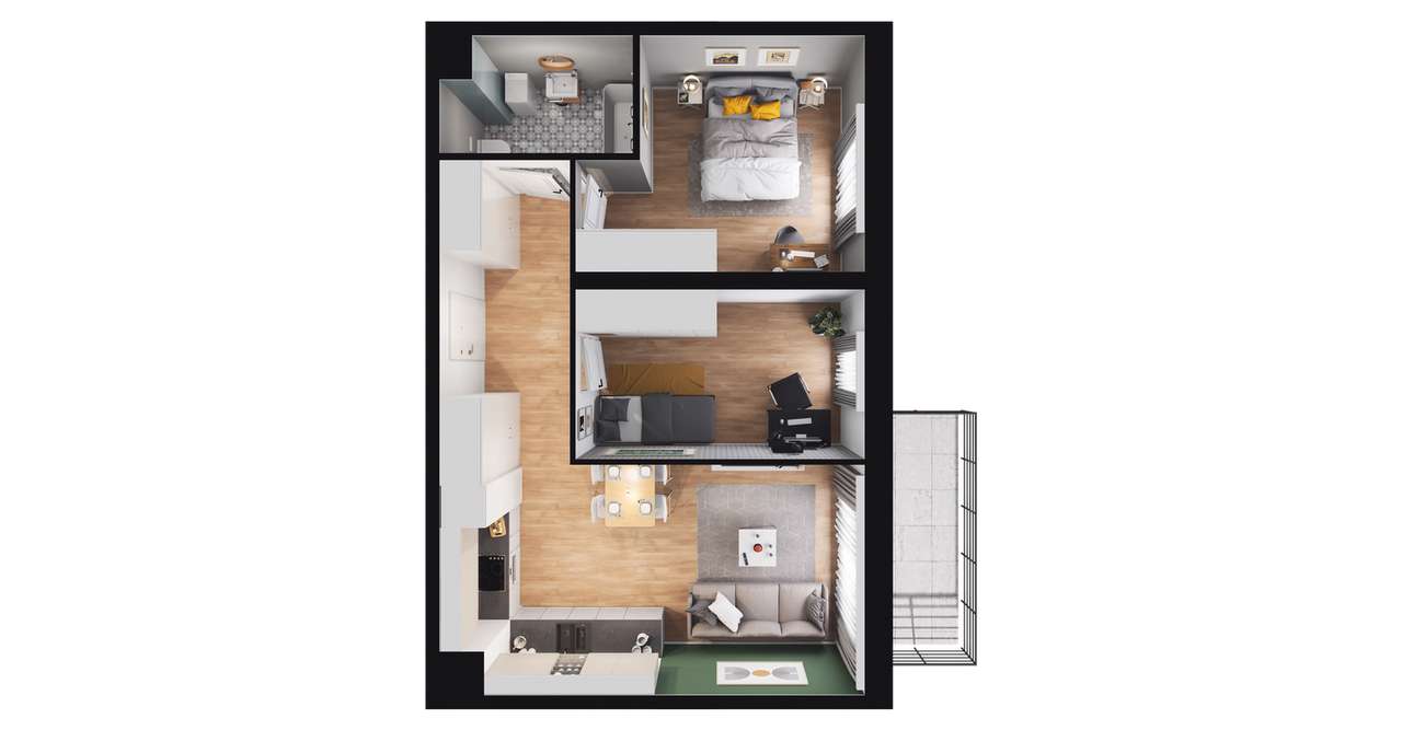 3-pokojowe mieszkanie 53m2 + balkon - Pełny obrazek: 2/12