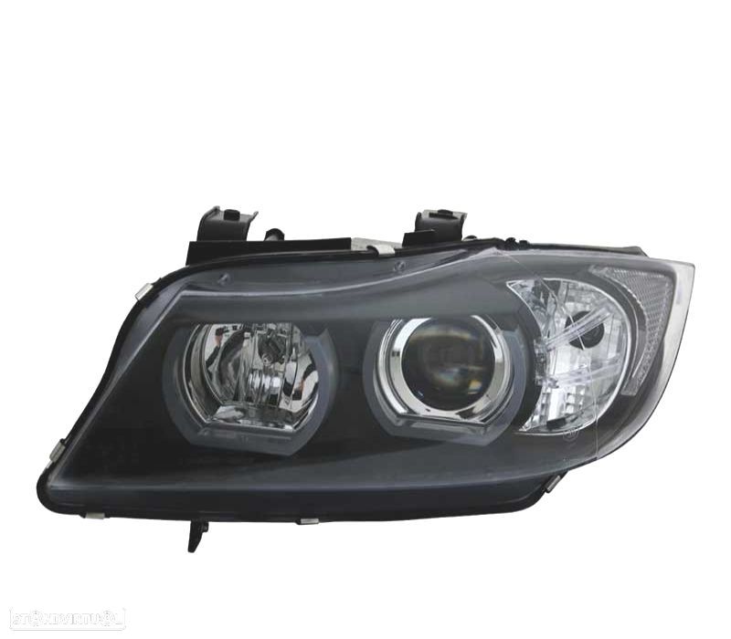 FARÓIS XENON BMW E90 E91 05-08 ANGEL EYES U LED 3D FUNDO PRETO - 2