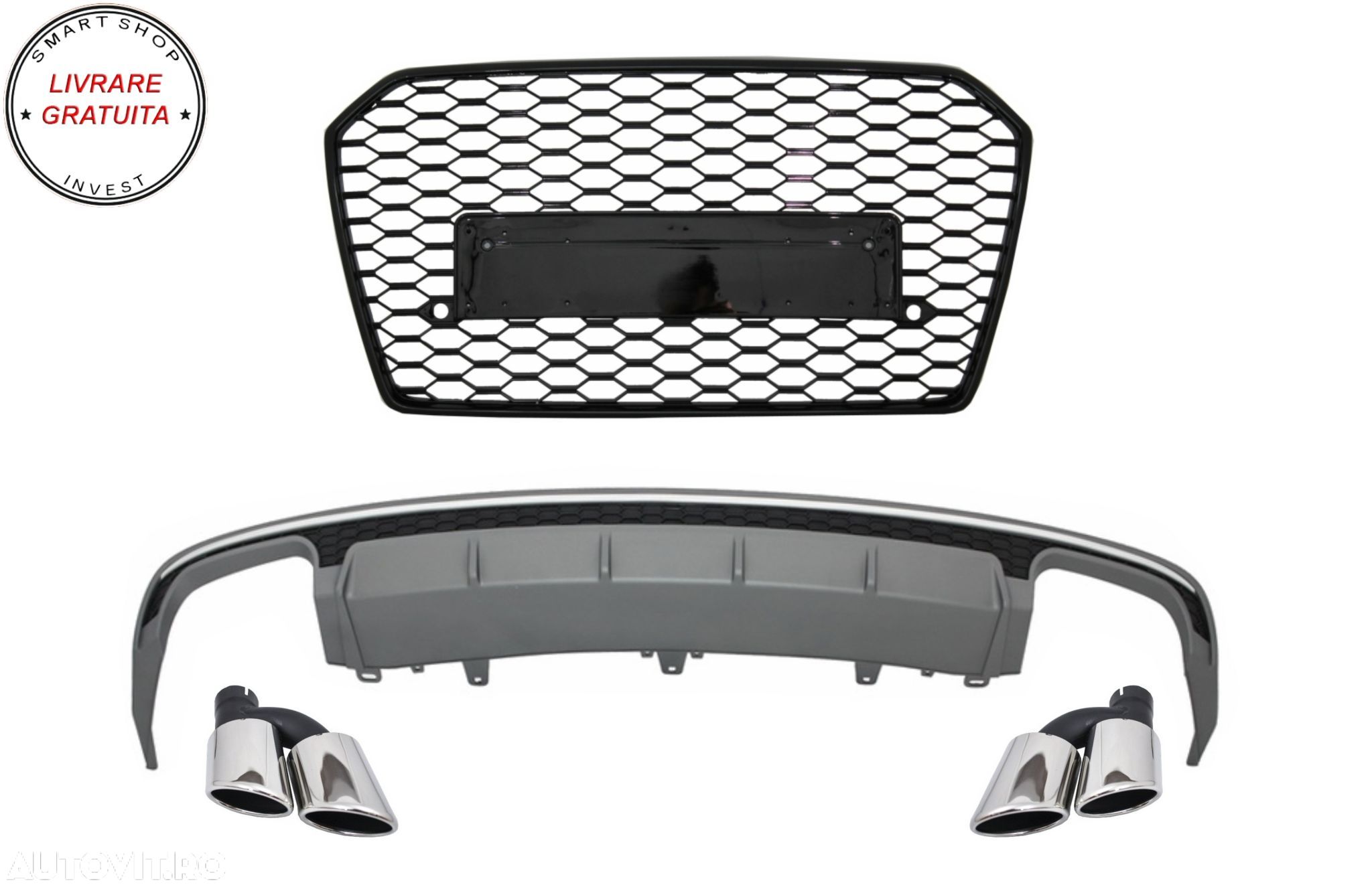 Difuzor Bara Spate cu Ornamente toba si Grila Bara Fata Audi A6 4G Facelift (2015-- livrare gratuita - 1
