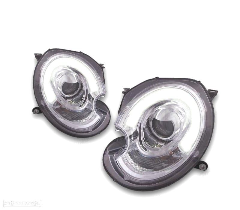 FARÓIS FRONTAIS MINI COOPER R56 R57 06-10 XENON TUBE LIGHT FUNDO CROMADO - 1