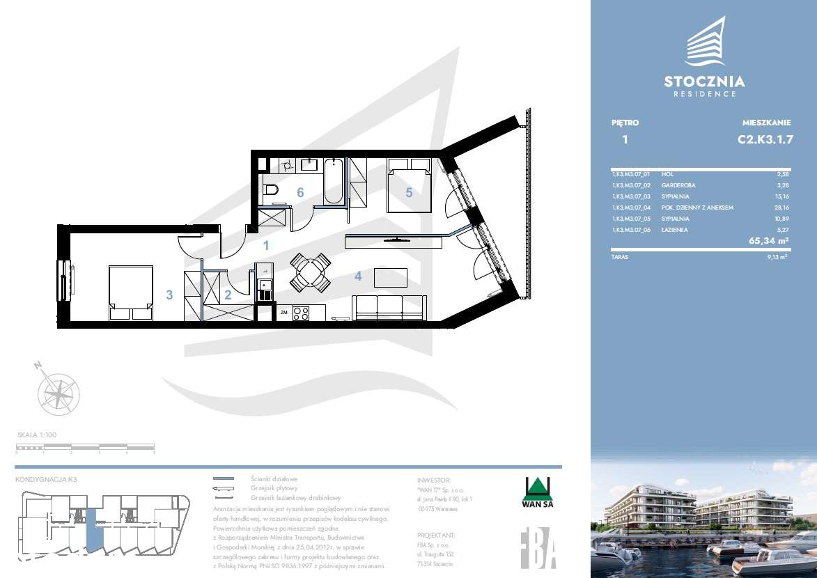 Mieszkanie 65,34 m2 + taras | Stocznia Residence