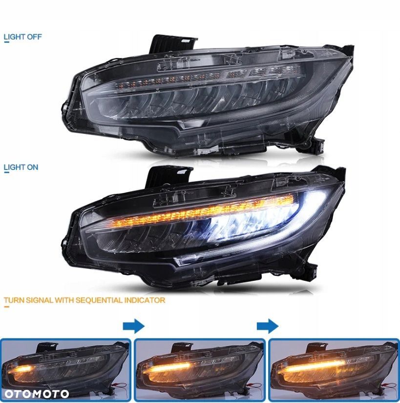 reflektory lampy kpl led diodowe europejskie dts honda civic x 10 2016-2021 - 6