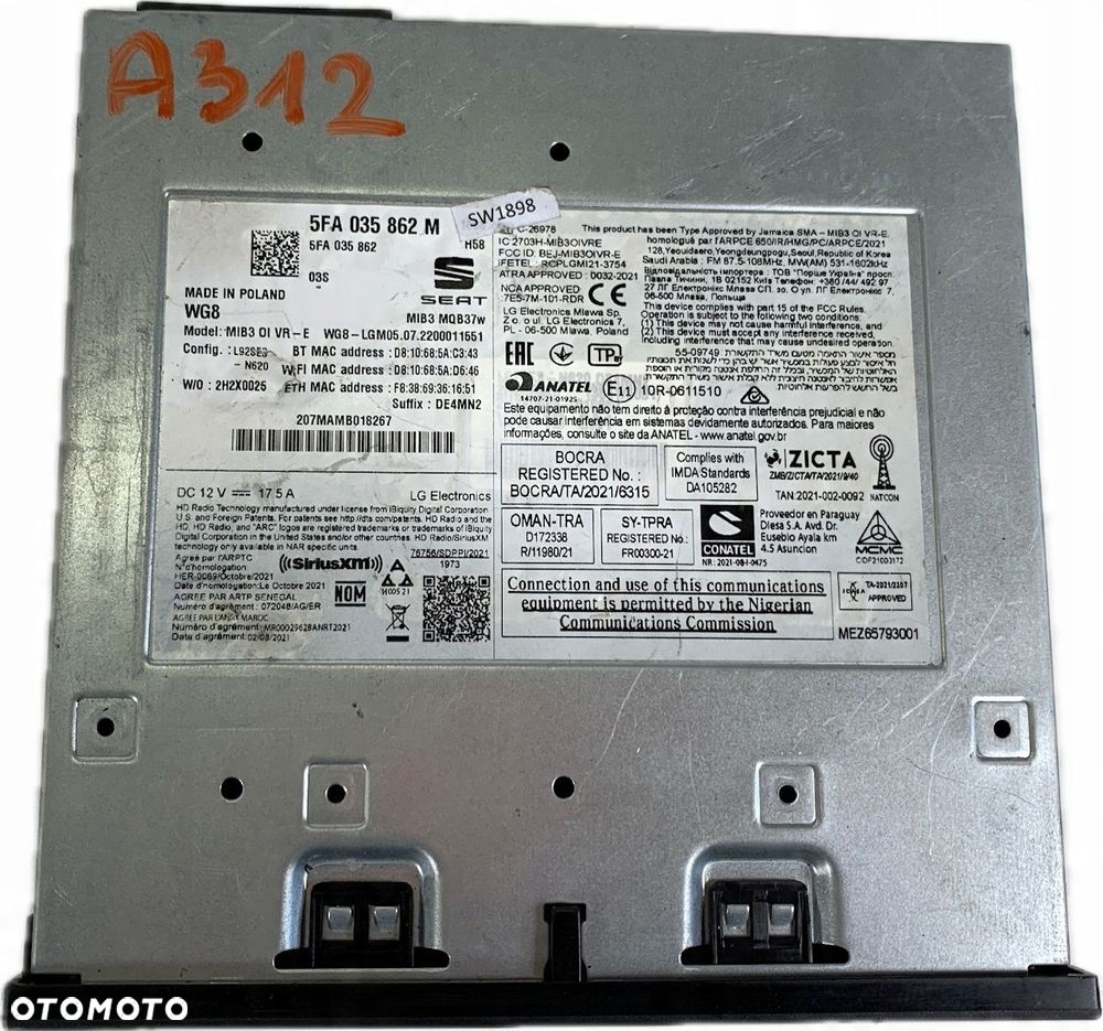 A312 CZYTNIK MULTIMEDIA NAWIGACJA MIB3 SEAT LEON IV 5FA035862M - 6