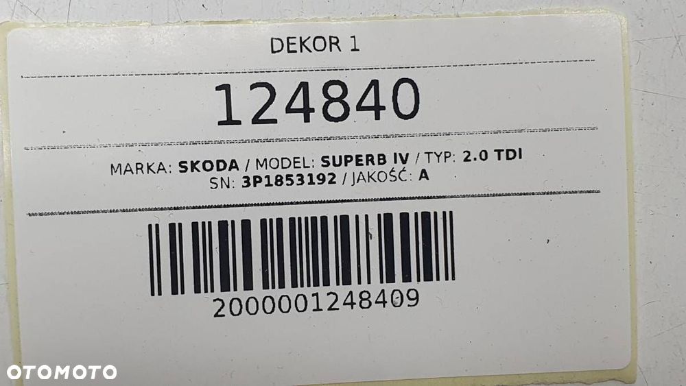 LISTWA DESKI KONSOLI SKODA SUPERB IV 3P EU 3P1853192 - 8