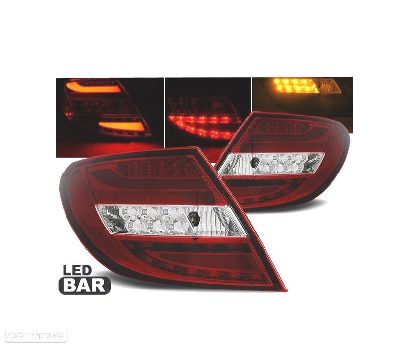 FAROLINS TRASEIROS PARA MERCEDES CLASSE C W204 SEDAN 07-11 LIGHT BAR VERMELHO CROMADO - 1