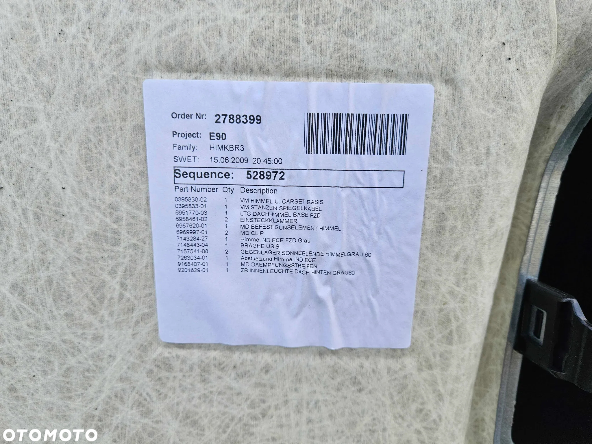 Podsufitka Sufit Tapicerka Jasna BMW 3 E90 2009r - 37