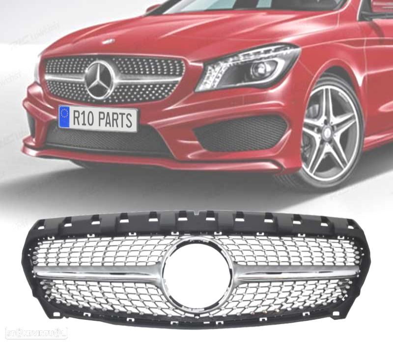 GRELHA DIANTEIRA MERCEDES CLASE CLA W117 16-18 LOOK DIAMOND PRETO CROMADO - 1