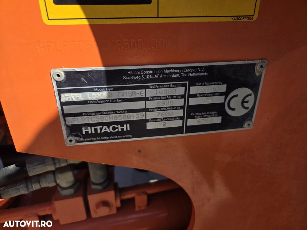 Hitachi ZW150-6, 2018, 5.304h, 21.348km, cupa 2,5mc, Masa 14 tone, cupla rapida, anv Michelin 80% ok, cantar, camera spate masalier, FULL OPTION, filtru suplimentar, Aer cond, rulat in Germania, posibilitate leasing, STARE FOARTE BUNA-PROMOTIE 69.900 EUR+Tva - 20