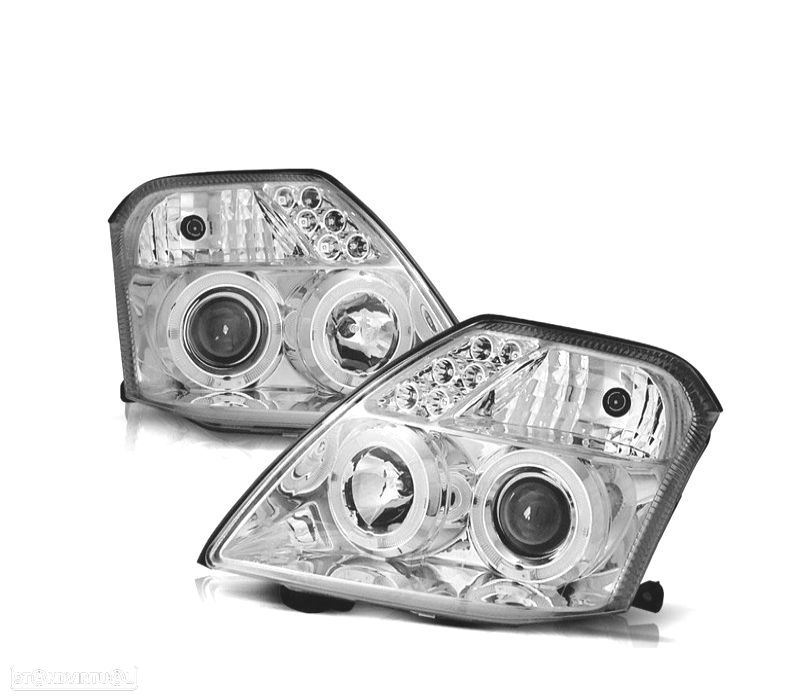 FARÓIS FRENTE ANGEL EYES PARA CITROEN C2 FUNDO CROMADOS - 1