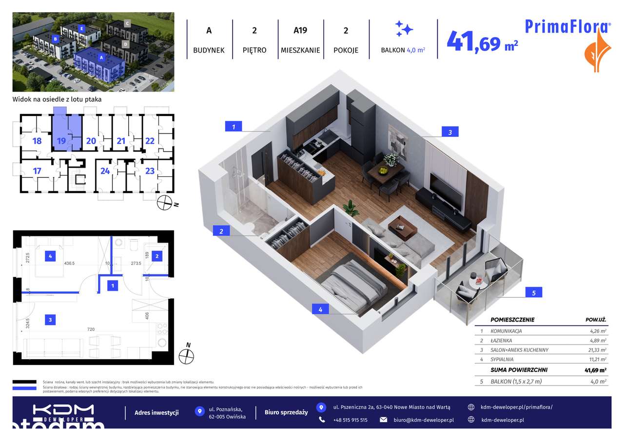 Mieszkanie na sprzedaż, 2 pokoje, 42 m², Owińska