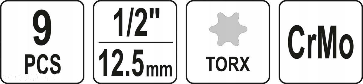 YATO ZESTAW KLUCZE TRZPIENIOWE TORX 1/2" NASADKI UDAROWE WALIZKA YT-10654 - 6