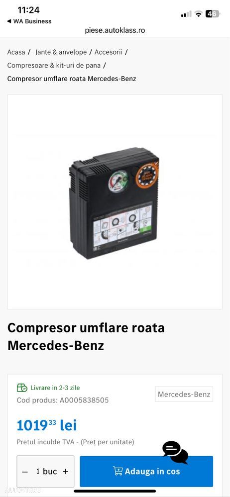 Compresor auto masina umflat roti OE Mercedes 12V 180W 15A Polonia - 2