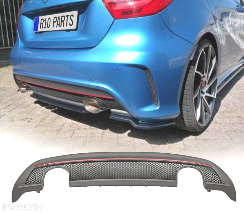 DIFUSOR TRASEIRO MERCEDES CLASE A W176 12-18 DUPLA SAIDA LOOK AMG - 1