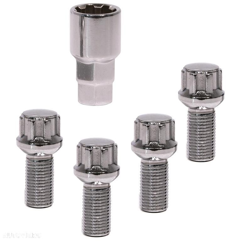 Set prezoane auto antifurt Carpoint tip D, M14x1,5x26mm rotund pentru Audi Rover Seat Skoda Volvo Vw - 1