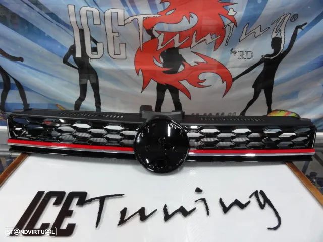 Grelha frontal em plástico abs com espaço para o símbolo VW golf 7.5 17-20 GTI LOOK em preto piano brilhante. - 1