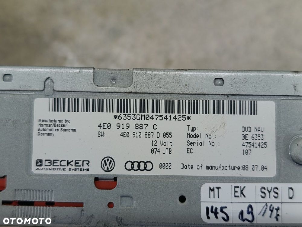 ZESTAW MULTIMEDIALNY AUDI A6 C6  4F0910223B 4F0919603A 4F0035541 4E0910541C - 4