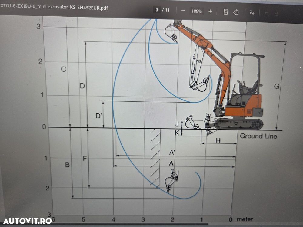 Hitachi ZX19U-6, 2tone, 2024, 539h, rotire in gabarit, Adanc sapare 2,5m, CUPLA RAPIDA+3 CUPE, Senile cauciuc 80% ok extensibile, latime 0,8m, inst picon, LAMA, produs in JAPONIA, sistem antifurt, posibilitate leasing 4ani-CA NOU-PROMOTIE 18.900 EUR+Tva - 38