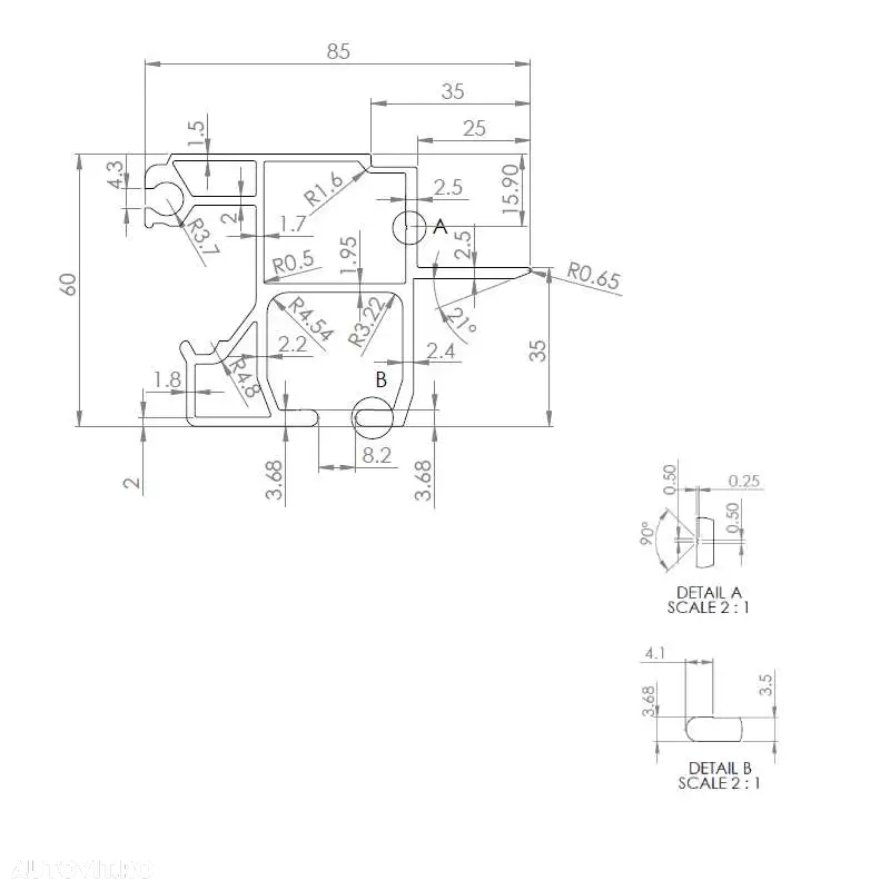 Profil de culisare cs mini 85×60 L5m aluminiu - 3