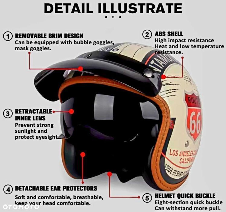 Kask motocyklowy route66 retro vintage - 3