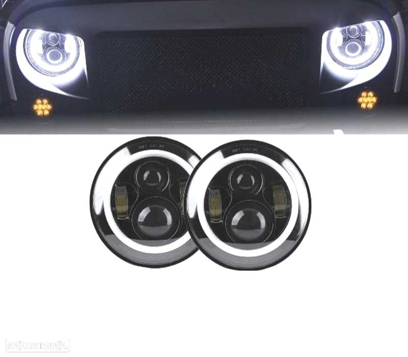 CONUNTO DE FARÓIS PARA JEEP WRANGLER TJ LJ JK 96-18 ANGEL EYES PRETOS - 1