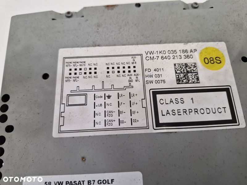 VOLKSWAGEN PASSAT B7 RADIO ODTWARZACZ CD 1K0035186AP - 6