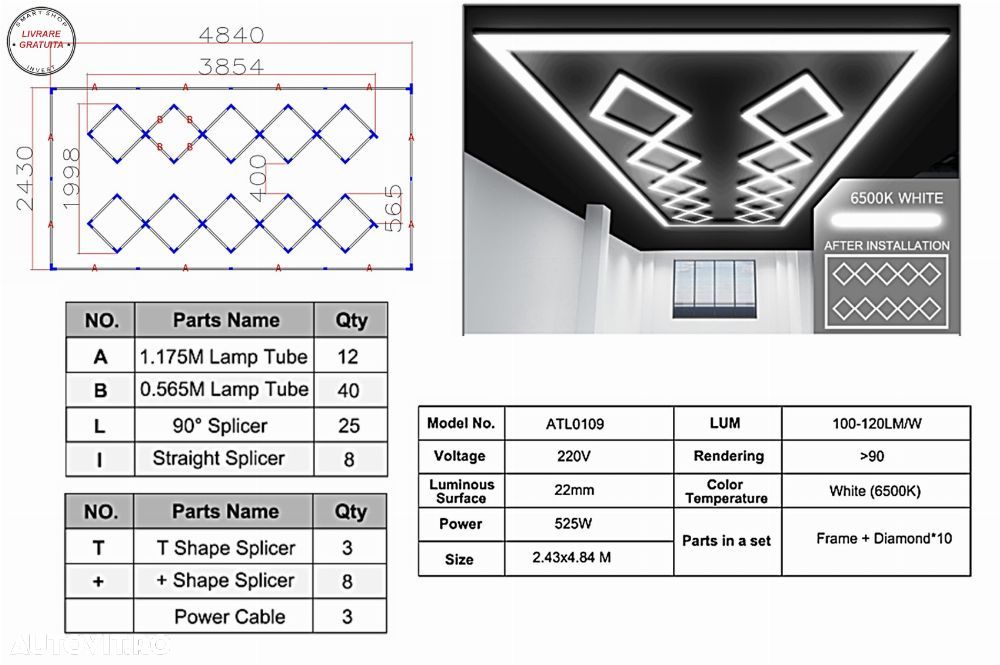 Sistem de Iluminare Plafon Hexagon / HoneyComb 4.02 x 2.91 m- livrare gratuita - 1