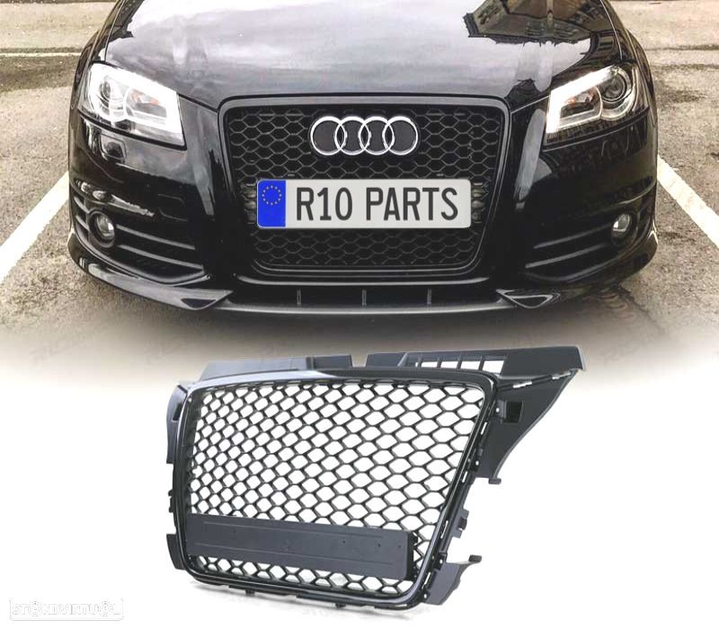 GRELHA FRONTAL AUDI A3 8P 08-12 PRETO BRILHANTE LOOK RS3 - 1