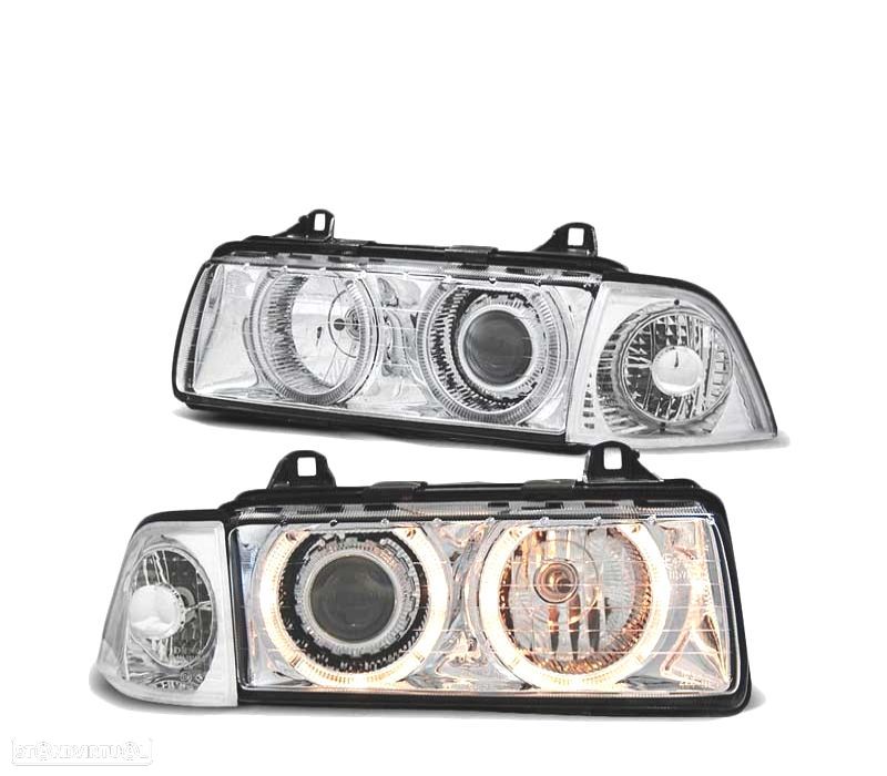 FARÓIS ANGEL EYES BMW E36 91-99 COUPE CABRIO CROMADO - 1