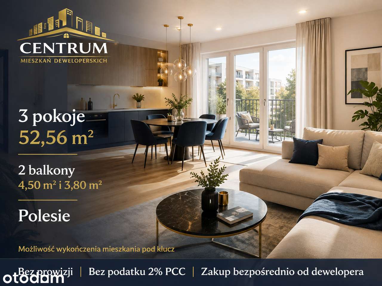 3 pokoje | 52,56 m² | 2 balkony | Smart Home | Polesie | Bez prowizji