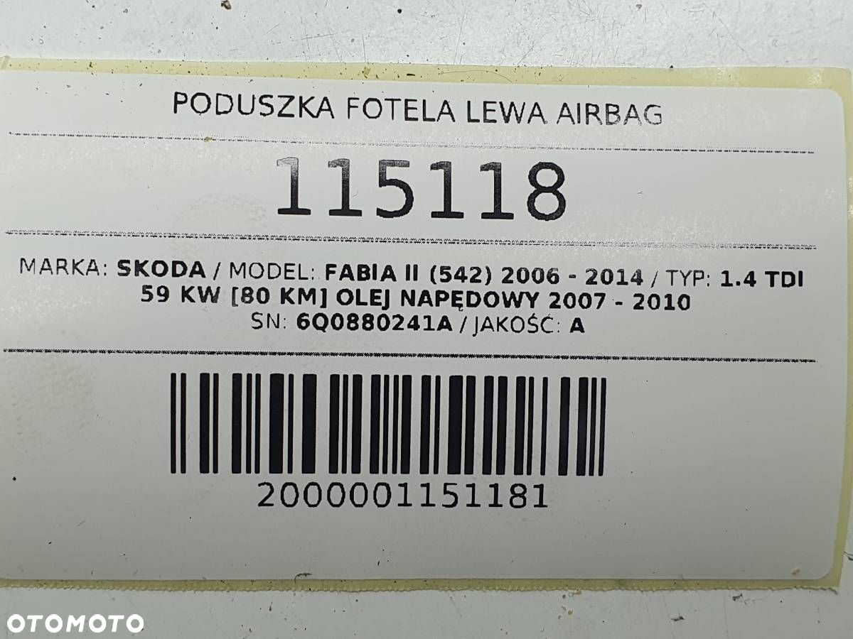 PODUSZKA FOTELA LEWA AIRBAG SKODA FABIA II 6Q0880241A - 5