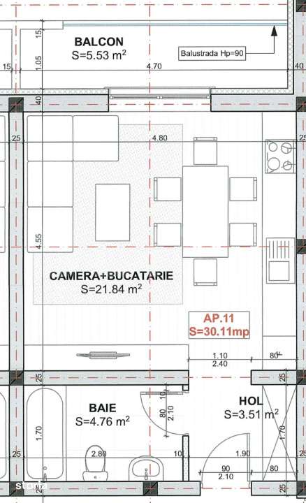 Apartament o camera, 30 mp + Balcon 6 mp, TVA INCLUS, zona Sud - Imagine principală: 2/2