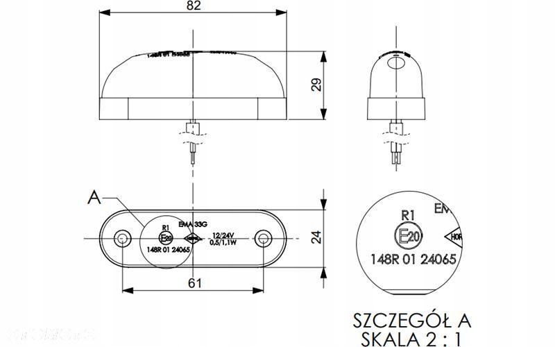 LAMPA OBRYSOWA OWALNA LED CZERWONA 12/24 V UNIWERSALNA - 2