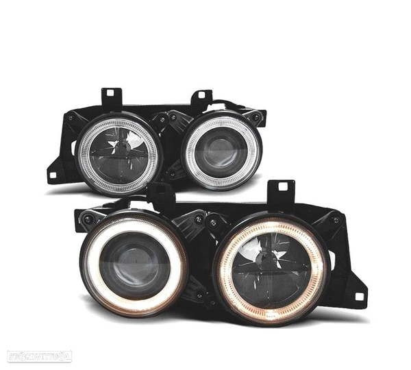 FARÓIS ANGEL EYES PARA BMW E34 E32 88-95 PRETOS