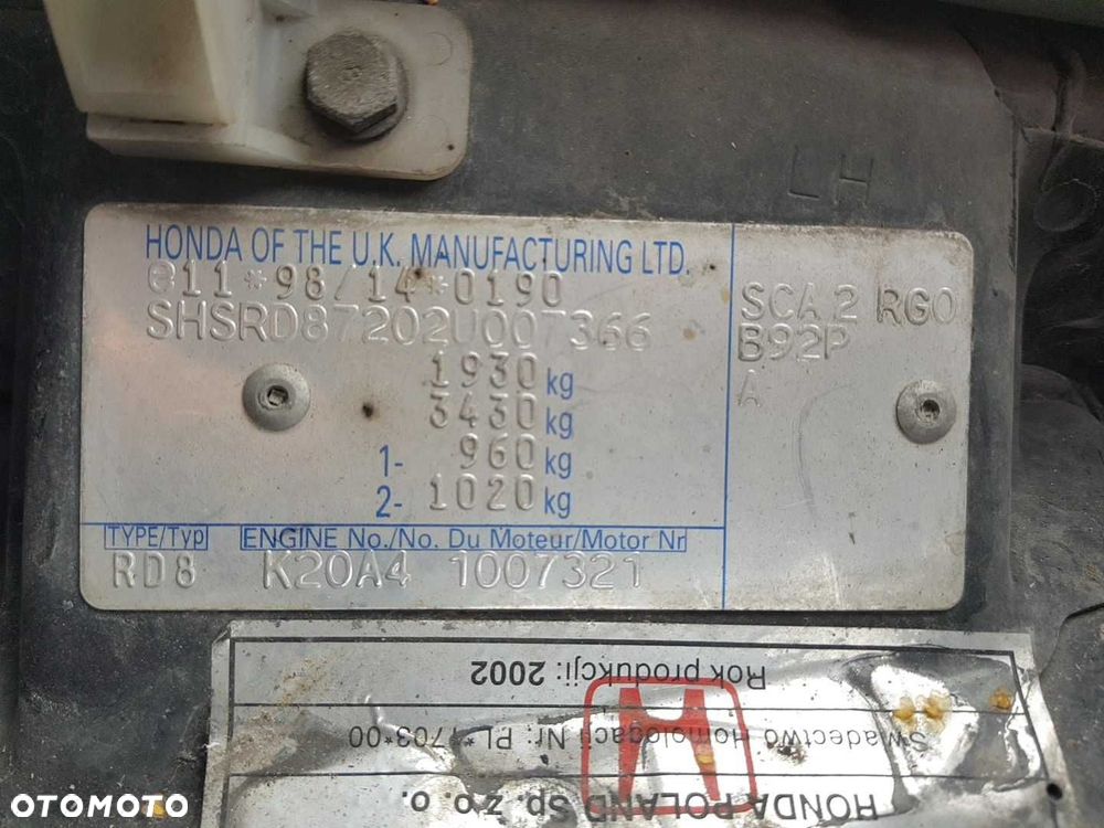 Honda Crv II / 2.0 benzyna 150km / 2002r. / na części - 8