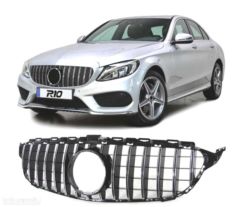 GRELHA FRONTAL MERCEDES W205 S205 14-18 AMG GT PRETO CHROMADO - 3