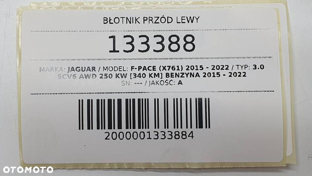 BŁOTNIK PRZÓD LEWY JAGUAR F-PACE X761 LRC NER POLARIS WHITE - 13