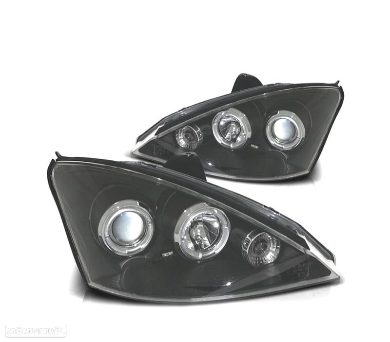 FARÓIS FRONTAIS ANGEL EYES PARA FORD FOCUS 98-01. FUNDO PRETO - 1