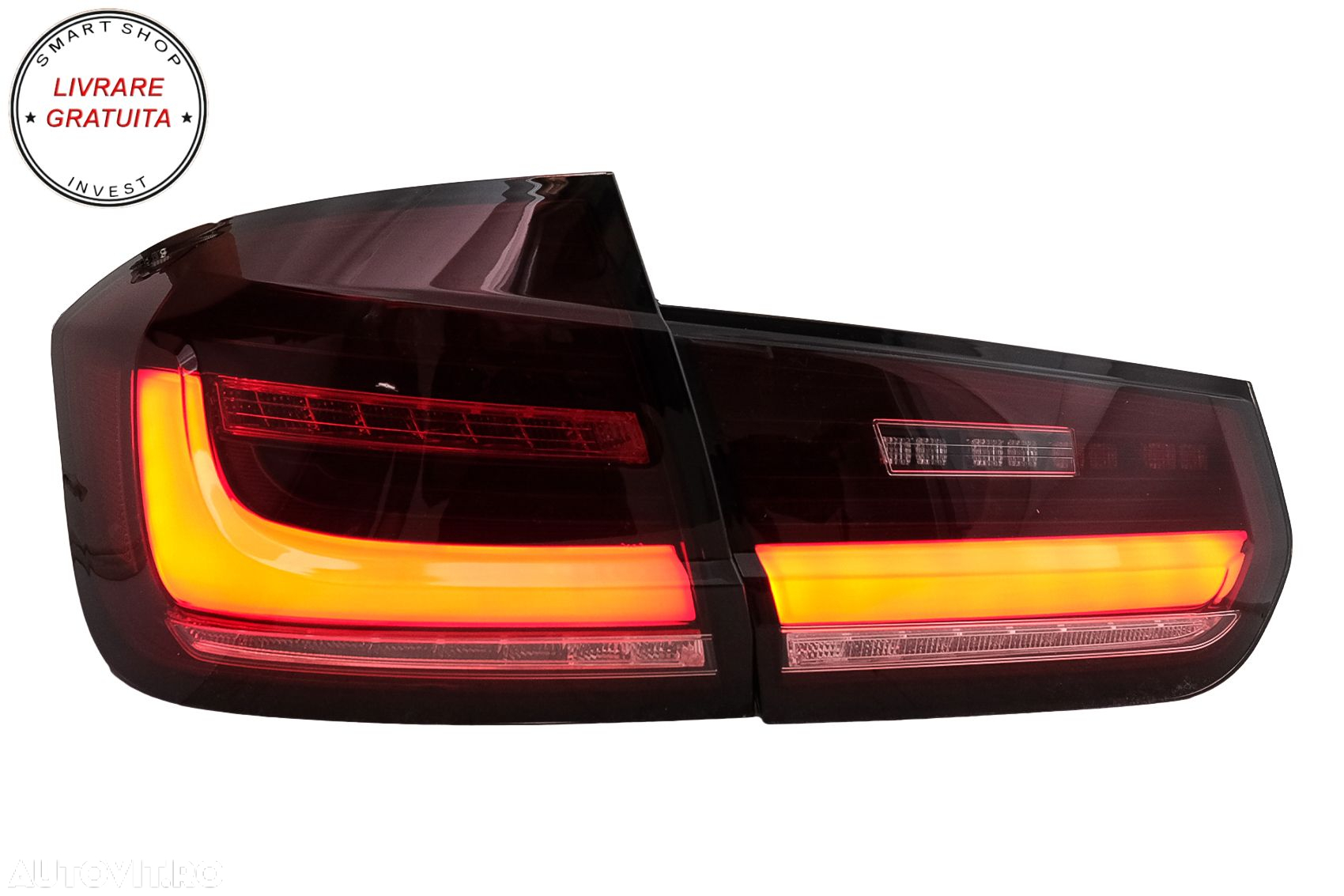 Stopuri LED BAR BMW Seria 3 F30 (2011-2019) Rosu Clar cu Semnal Dinamic Secvential- livrare gratuita - 2