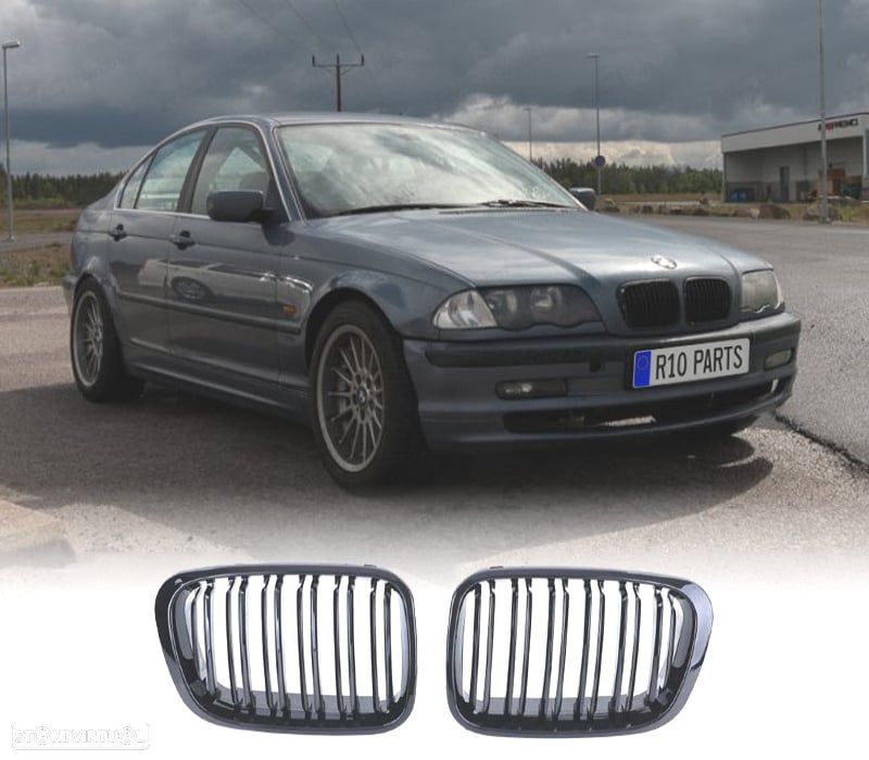 GRELHAS FRONTAIS BMW E46 SEDAN TOURING 98-01 LOOK M PRETO BRILHANTE - 1