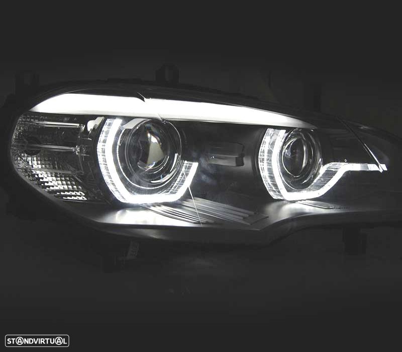 FARÓIS LED BMW X5 E70 07-13 OEM XENON ANGEL EYES PRETO - 3