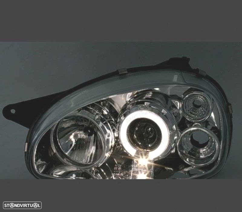 FARÓIS FRONTAIS ANGEL EYES PARA OPEL CORSA B,93-00 FUNDO CROMADO ELEC. - 3
