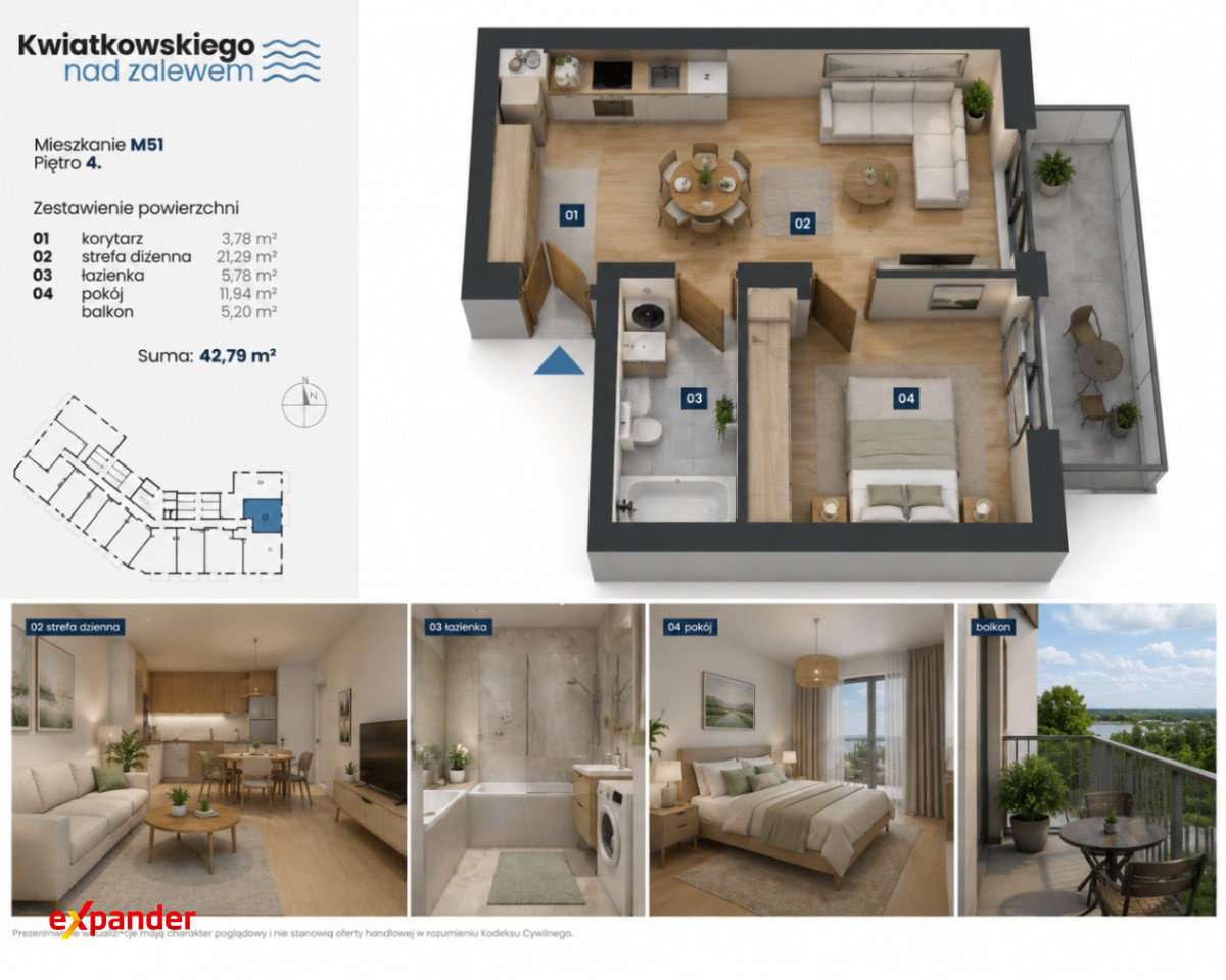 Apartament 2 pokoje z windą duży balkon