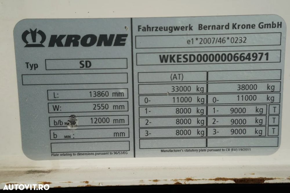 Krone CORTINĂ/ STANDARD / PUNCT DE RIDICARE / SAF - 28