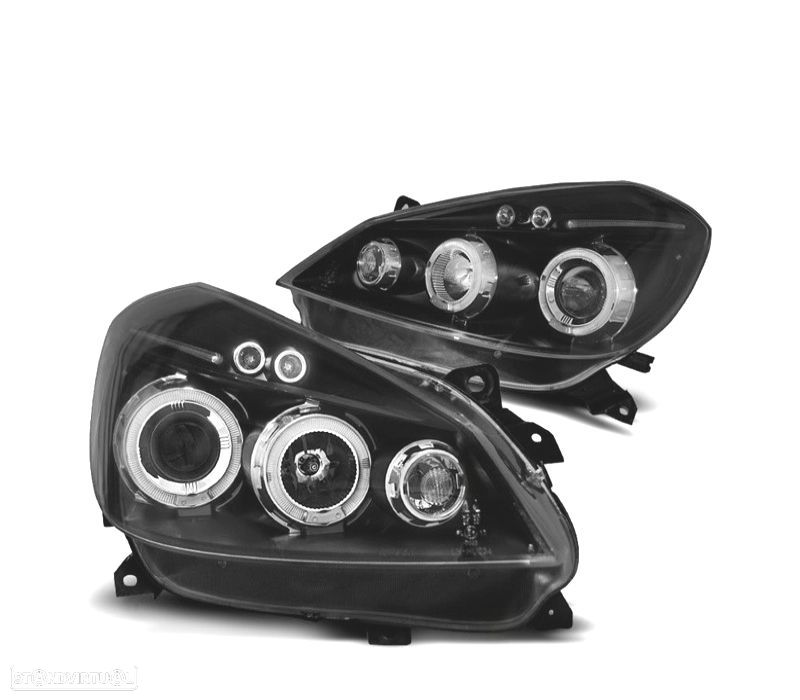 FARÓIS ANGEL + LED RENAULT CLIO 3 05-09 FUNDO PRETO - 1