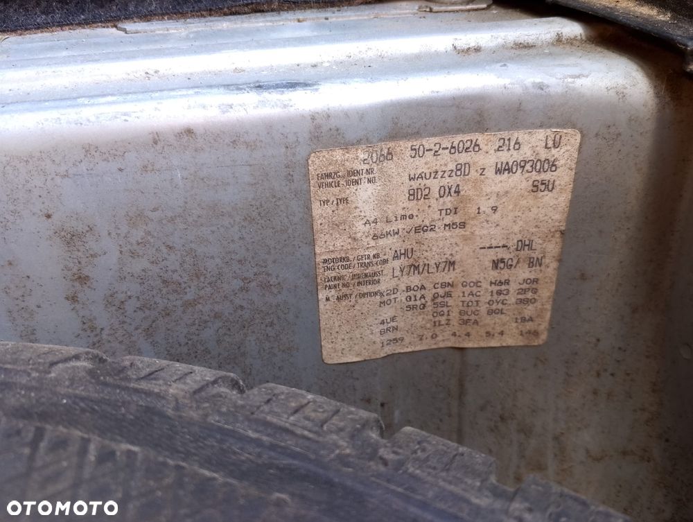 Audi A4 B5 Przed Lift (94-97.) 1.9 TDI 89KM. Silnik AHU Skrzynia DHL lakier LY7M / L5.Cały na części. GWARANCJA !!! Przód Tył Zestaw Komplet Drzwi Klapa Zderzak Błotnik Maska Grill Atrapa Szyba Pas Lampa Lusterko Boczki Fotel Kanapa Kokpit Deska Rozdzielcza Przełącznik Włącznik Sterownik Przewody Wiązka Instalacja Moduł Komputer Czujnik Listwa Pompa Alternator Wtryski Głowica Rozrusznik Kompresor Sprzęgło Dwumas Silnik Skrzynia ABS Klimatyzacji Paliwa Wspomagania Kolektor Turbina Przepustnica Zawór Chłodnica Koło Hak Belka Sanki Zawieszenie Mcpherson Półoś Amortyzator Wydech Tłumik Zacisk Most - 15
