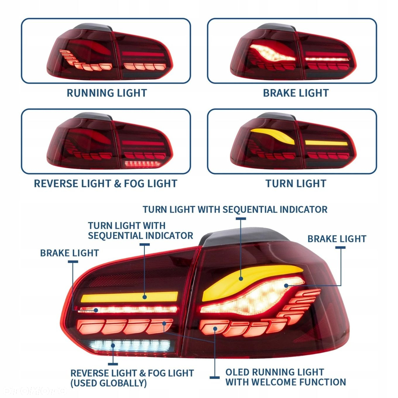 Lampy tyl kpl Vland Full Led Neon Oled Tuning VW Golf VI 6 5k0 2008-2013 - 5